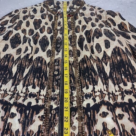 Chico's Brown Beaded Embellished Artisan Animal Print Open Jacket Size 1 Size M - Picture 8 of 15
